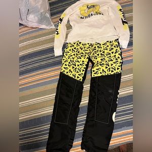 Vintage BMX Racing pants and shirt. GA USA. Black, white and Neon Yellow.
